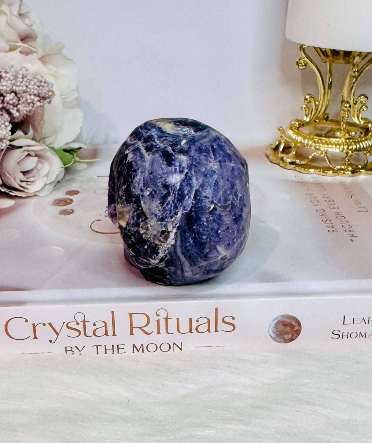 Purple Root Fluorite Carved Skull 288grams