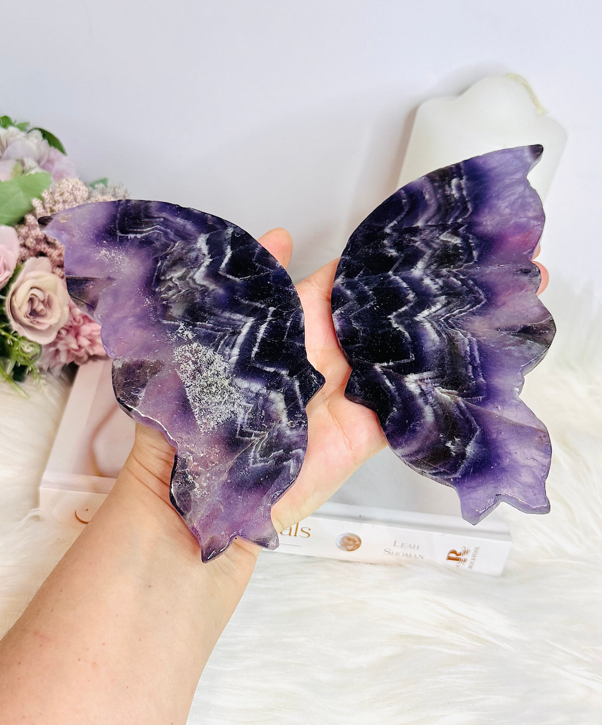 Large Chevron Amethyst Butterfly Wings On Stand 22cm x 28cm