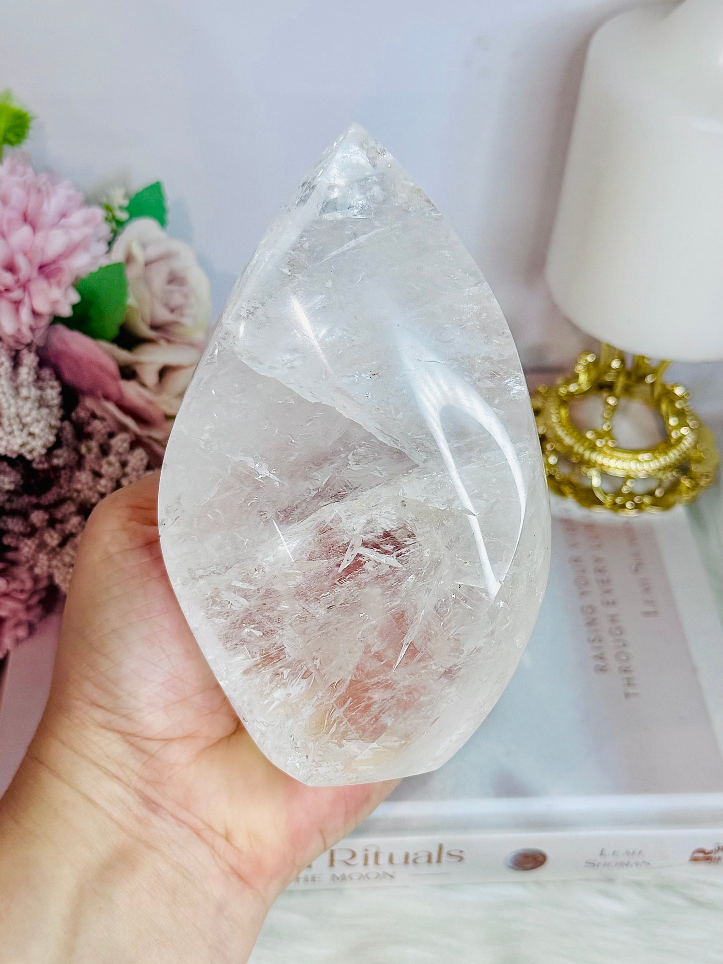 Absolutely Stunning High Grade Large Clear Quartz Carved Flame | Freeform with Rainbows From Brazil 677grams