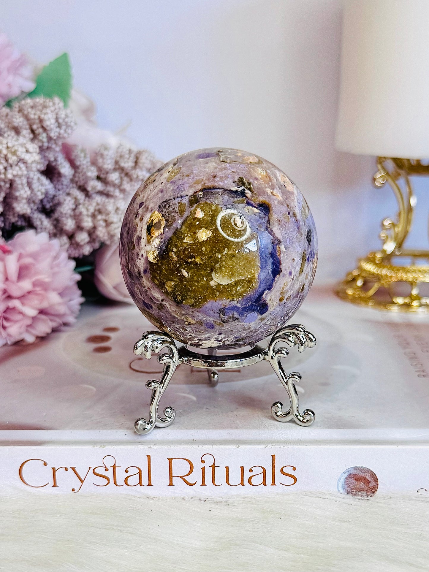 Opalised Fluorite (Tiffany Stone) Sphere on Stand 239g