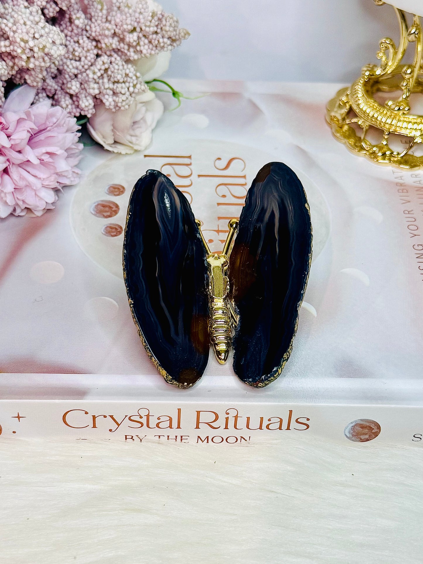 Gorgeous Agate Gold Butterfly 7.5cm