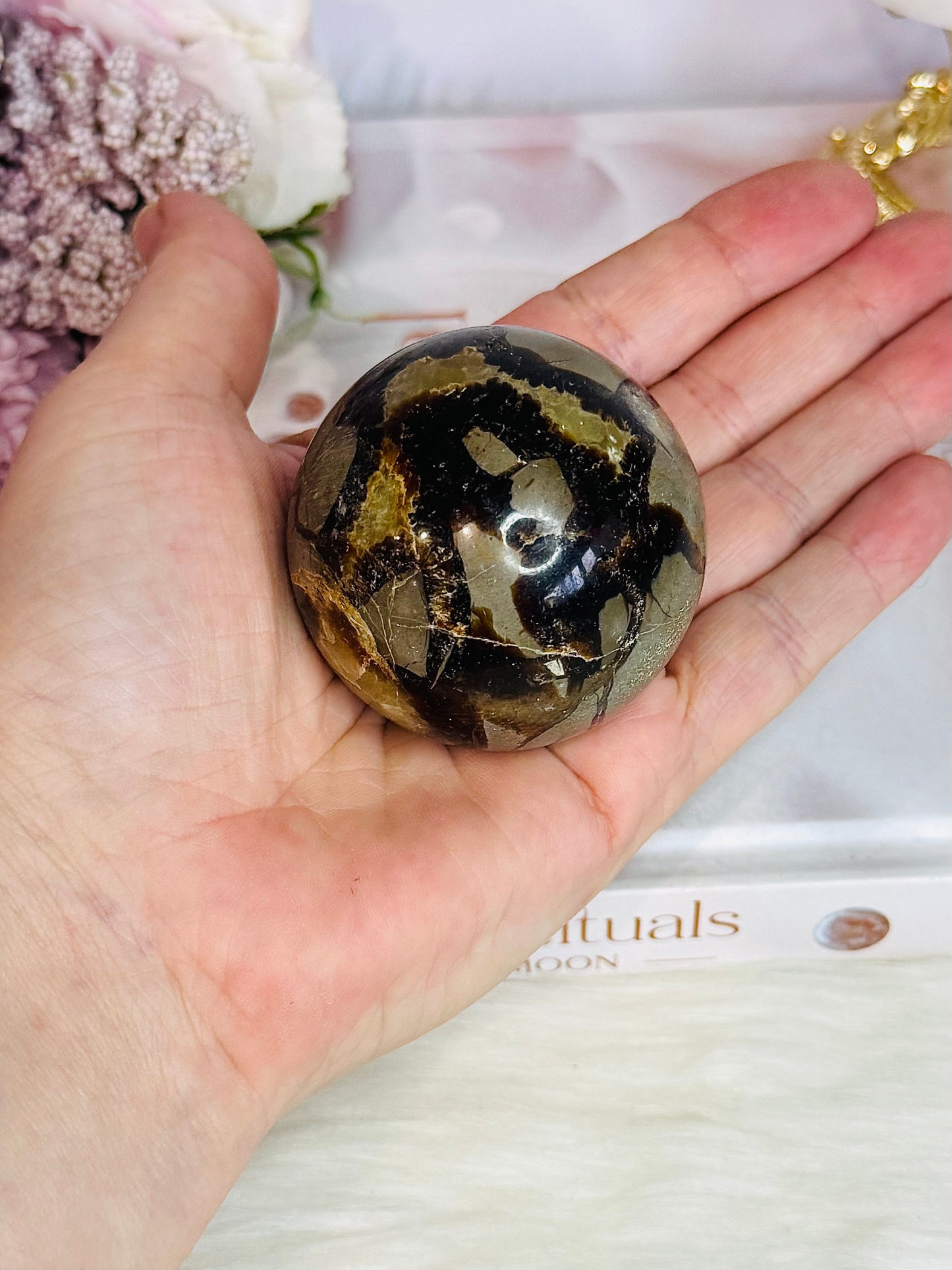 Natural Septarian Carved Sphere 5cm On Stand