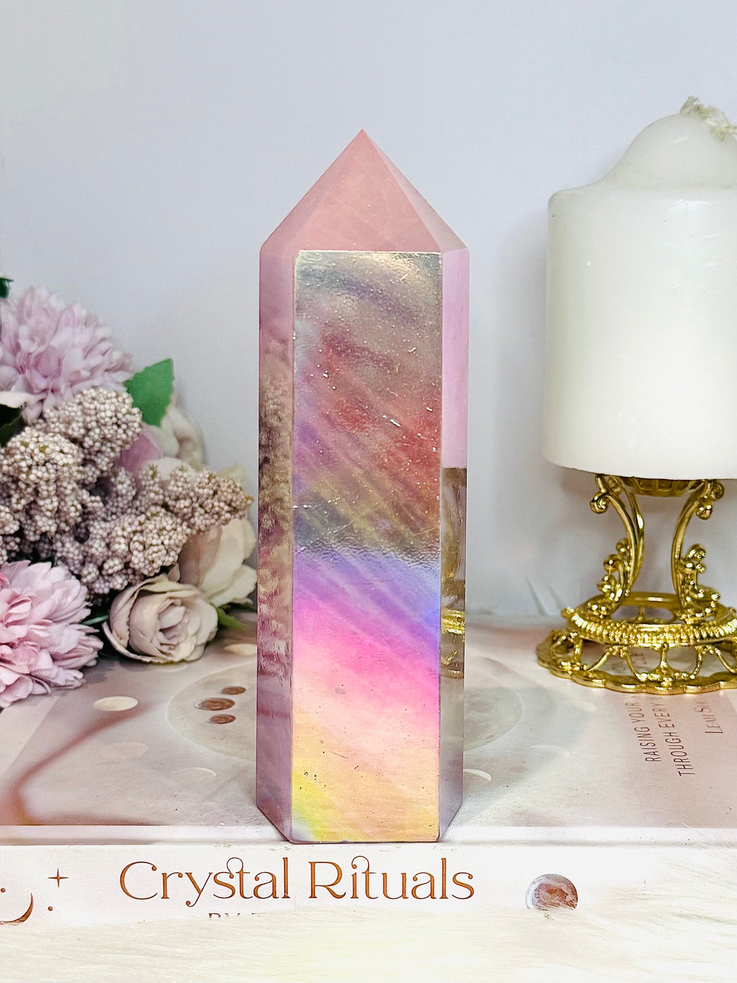 Large Angel Aura Chunky Rose Quartz Tower 16cm 597g