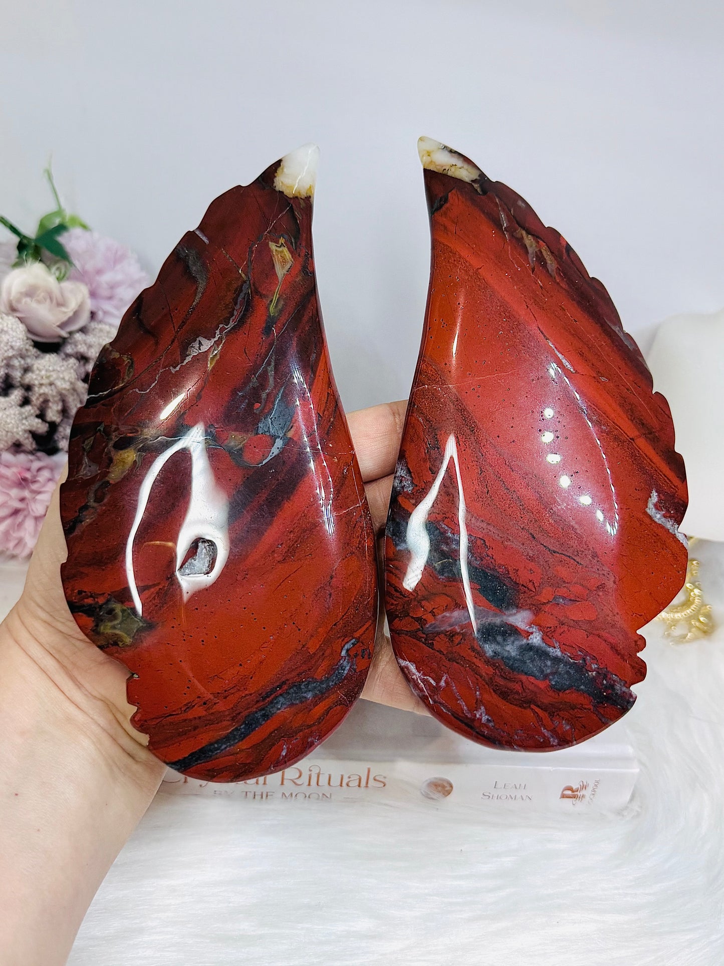 Large Chunky Red Jasper Wings on Stands 18cm