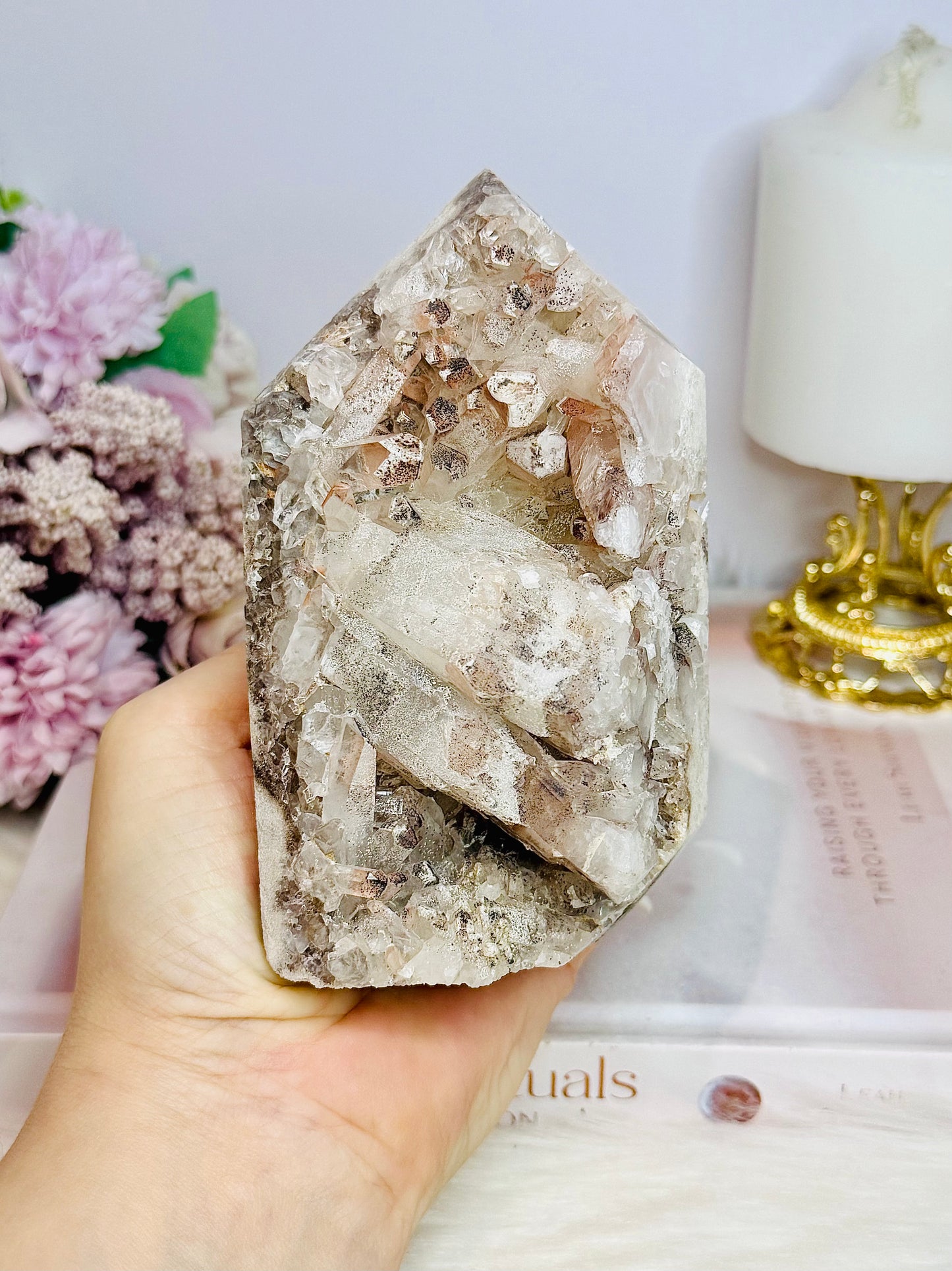 Large Natural Pink Lithium Cluster Tower From Brazil 701g 14cm