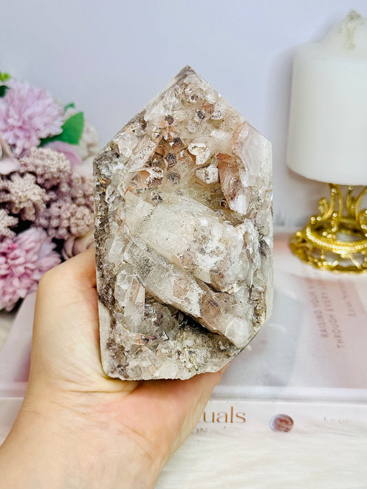 Large Natural Pink Lithium Cluster Tower From Brazil 701g 14cm