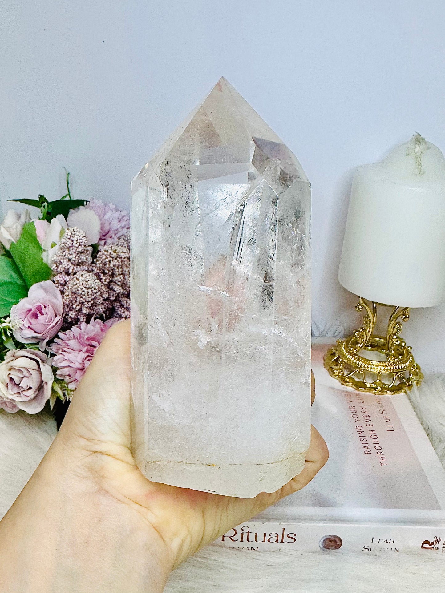 Large Clear Quartz Tower on Stand 24cm 952g