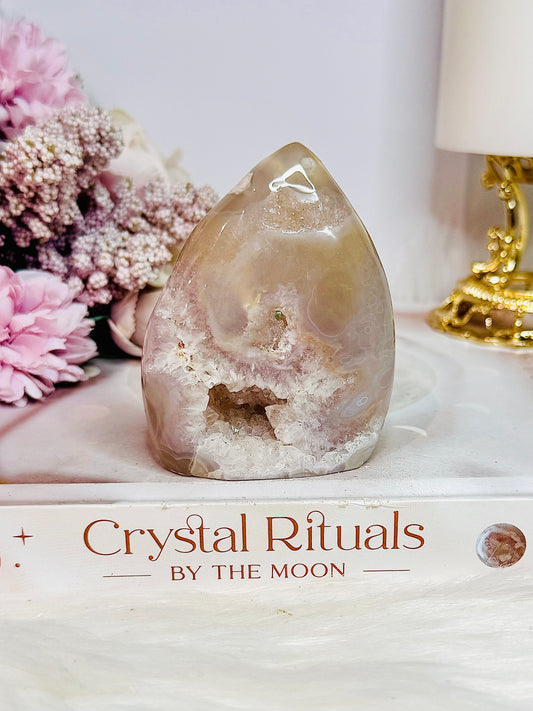 Natural Flower Agate Sugar Druzy Carved Flame | Freeform 7cm