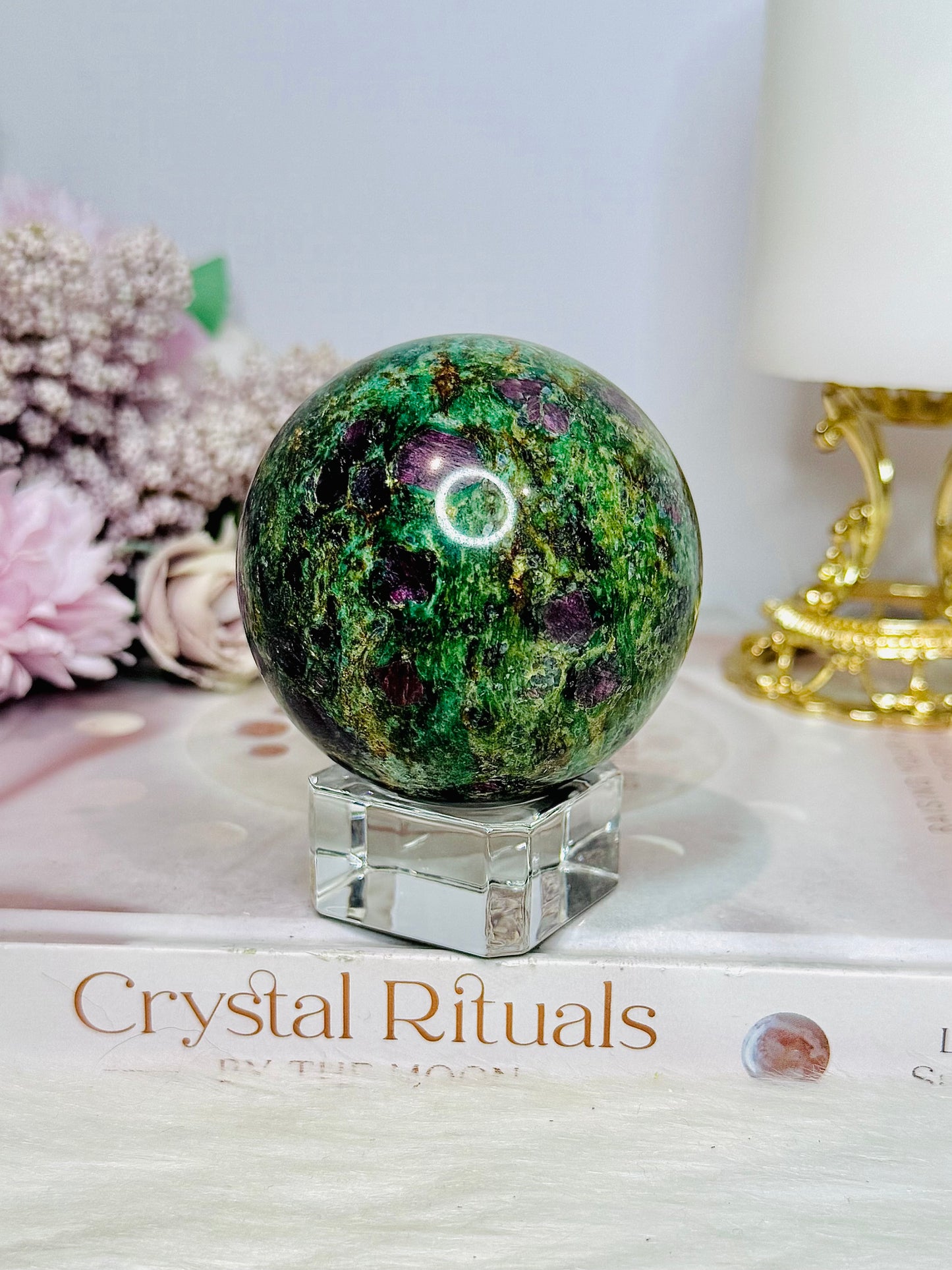 Ruby In Fuchsite Sphere UV Reactive On Stand 378g