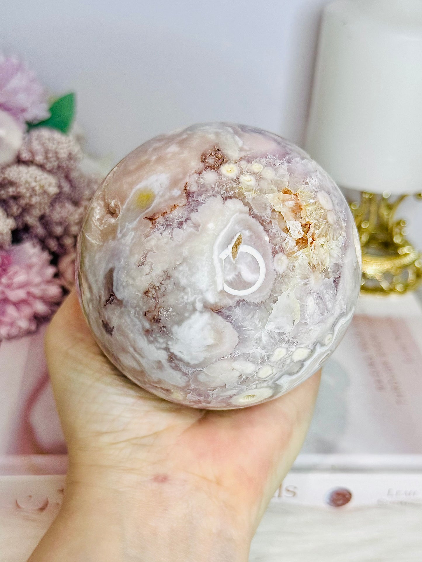 Rare Pink Amethyst X Flower Agate Large Sphere 890g On Stand