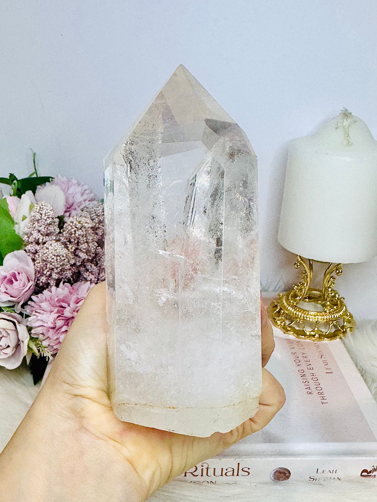 Large Clear Quartz Tower on Stand 24cm 952g