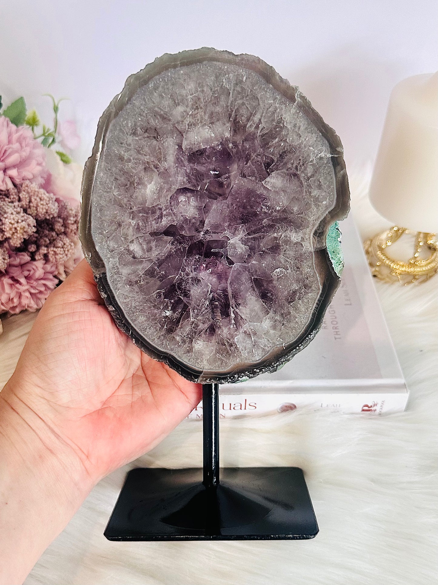 Classy & Fabulous Large 20.5cm 1.13KG Amethyst Agate Slab On Stand From Brazil