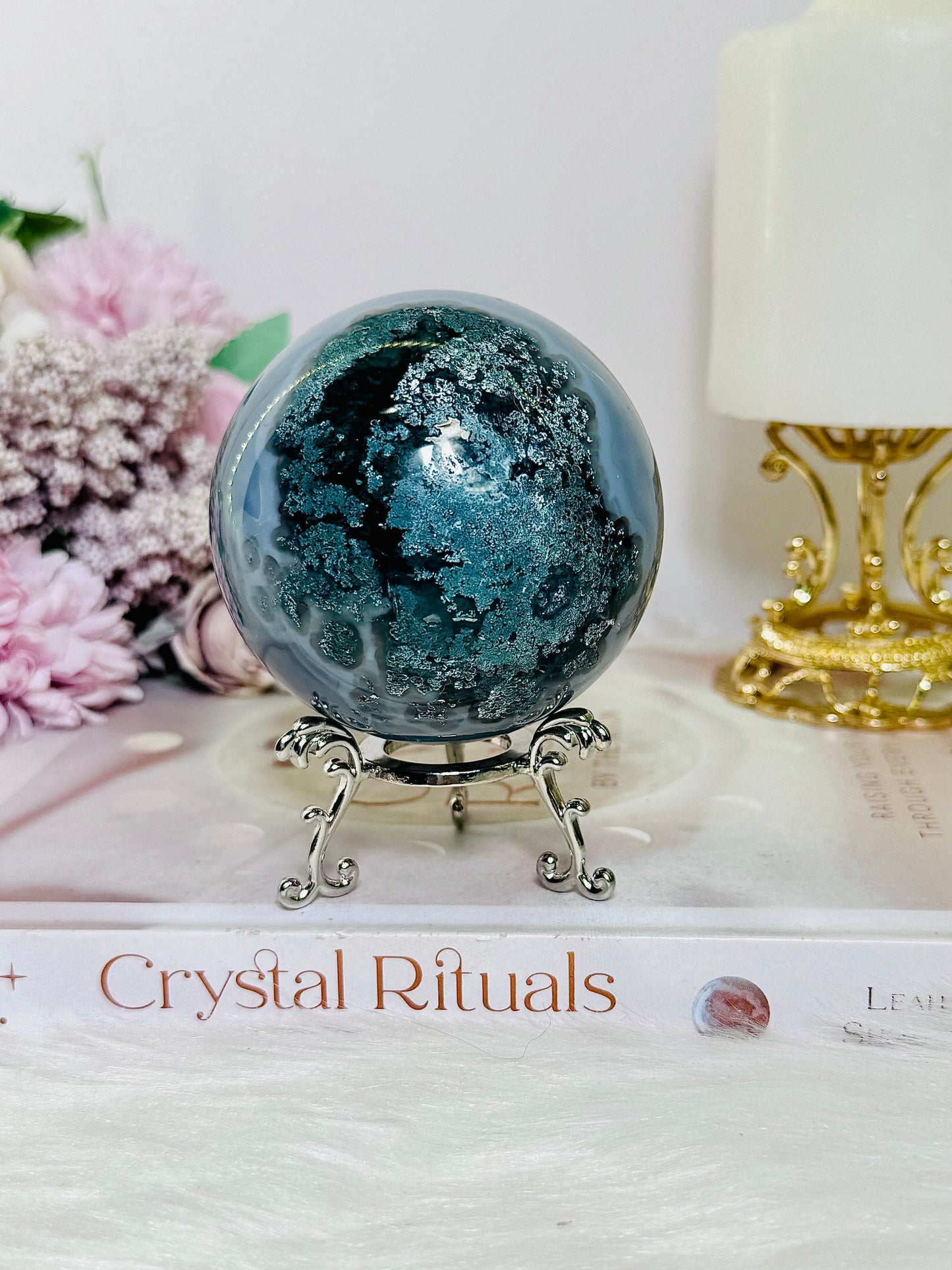 High Grade Druzy Amethyst | Agate Sphere on Stand 475g