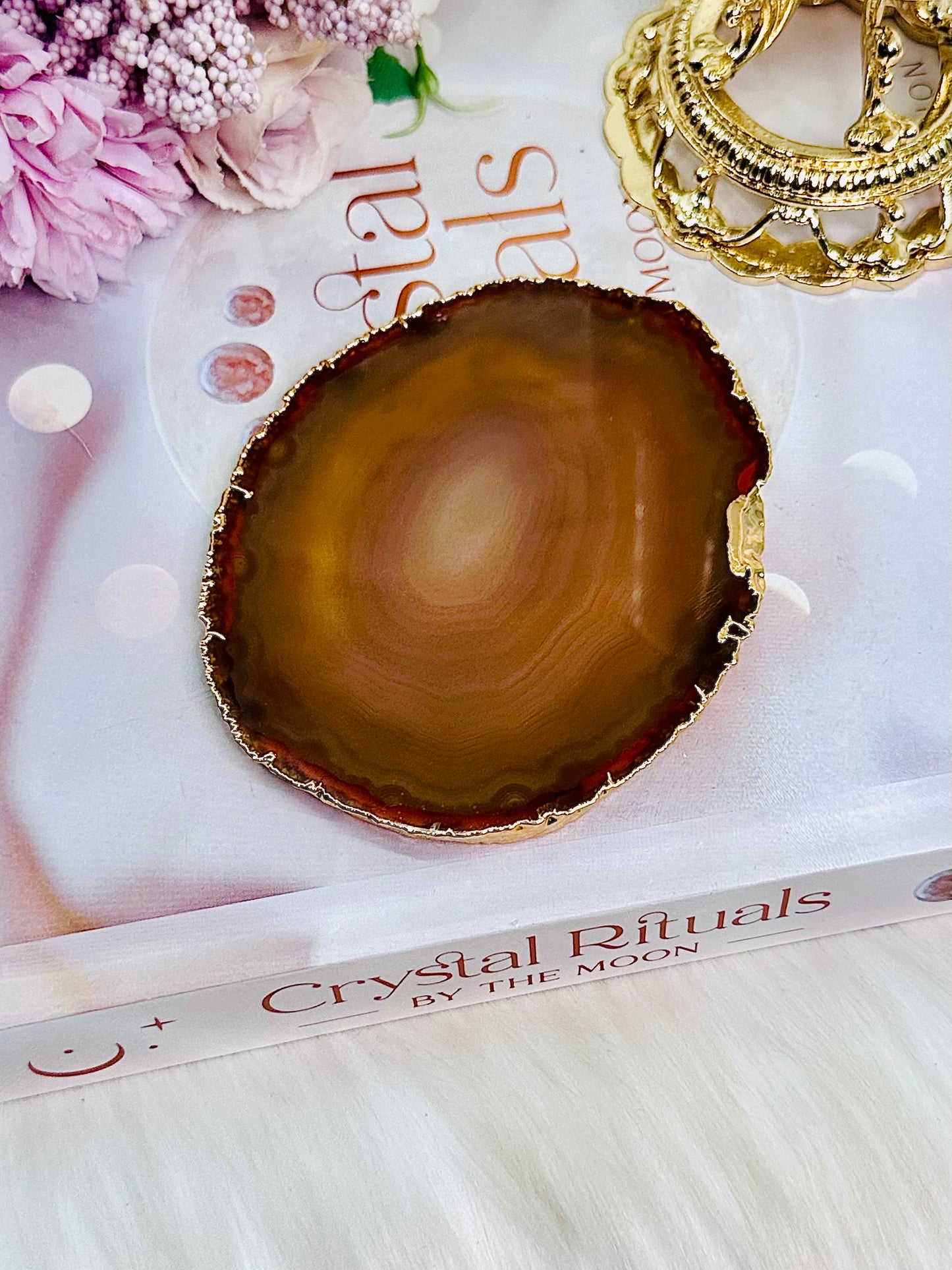 ⚜️ SALE ⚜️ Gold Plated Druzy Agate Coaster | Slab 10cm
