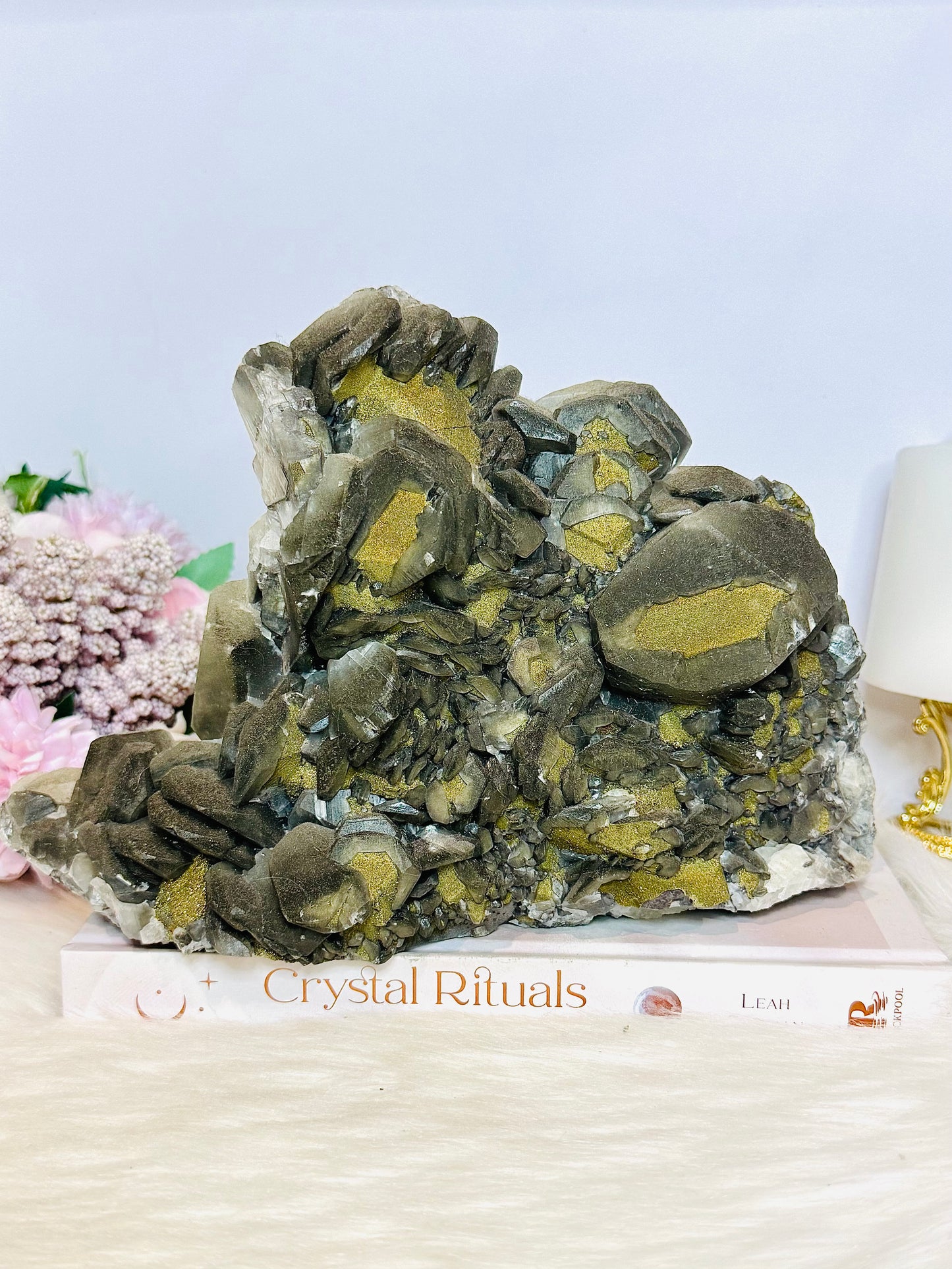 A Collectors Piece ~ Huge Black Benz Calcite Specimen with Pyrite 23cm 2.5KG