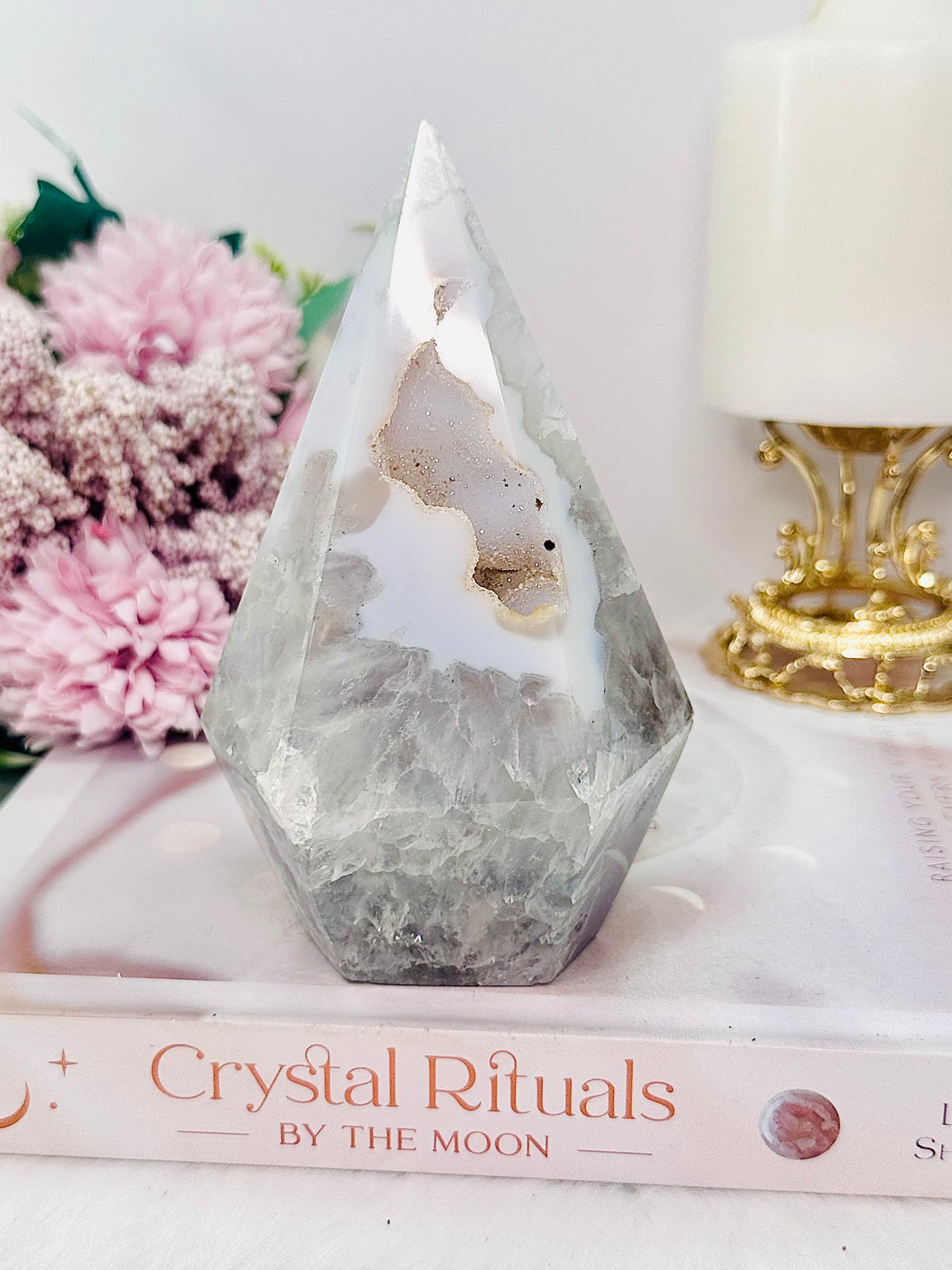 ⚜️ SALE ⚜️ Chunky 13cm Druzy Agate Diamond Cut Tower 349gram From Brazil