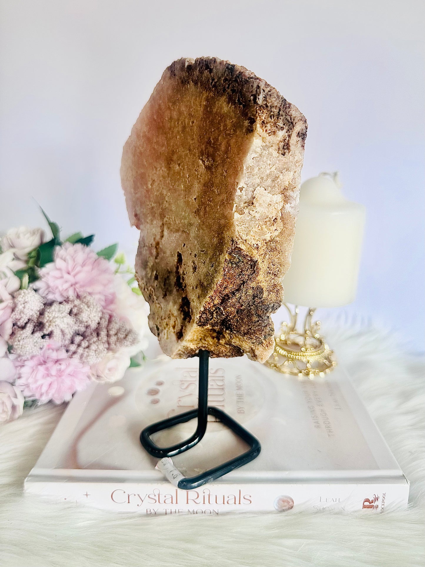 ⚜️ SALE ⚜️ Beautiful Large Chunky 22cm 1.09KG Pink Amethyst Druzy Slab On Stand From Brazil