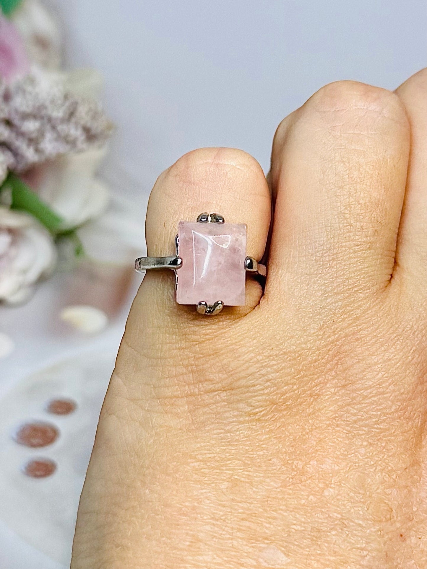 Sterling Silver Rose Quartz Ring Size 6