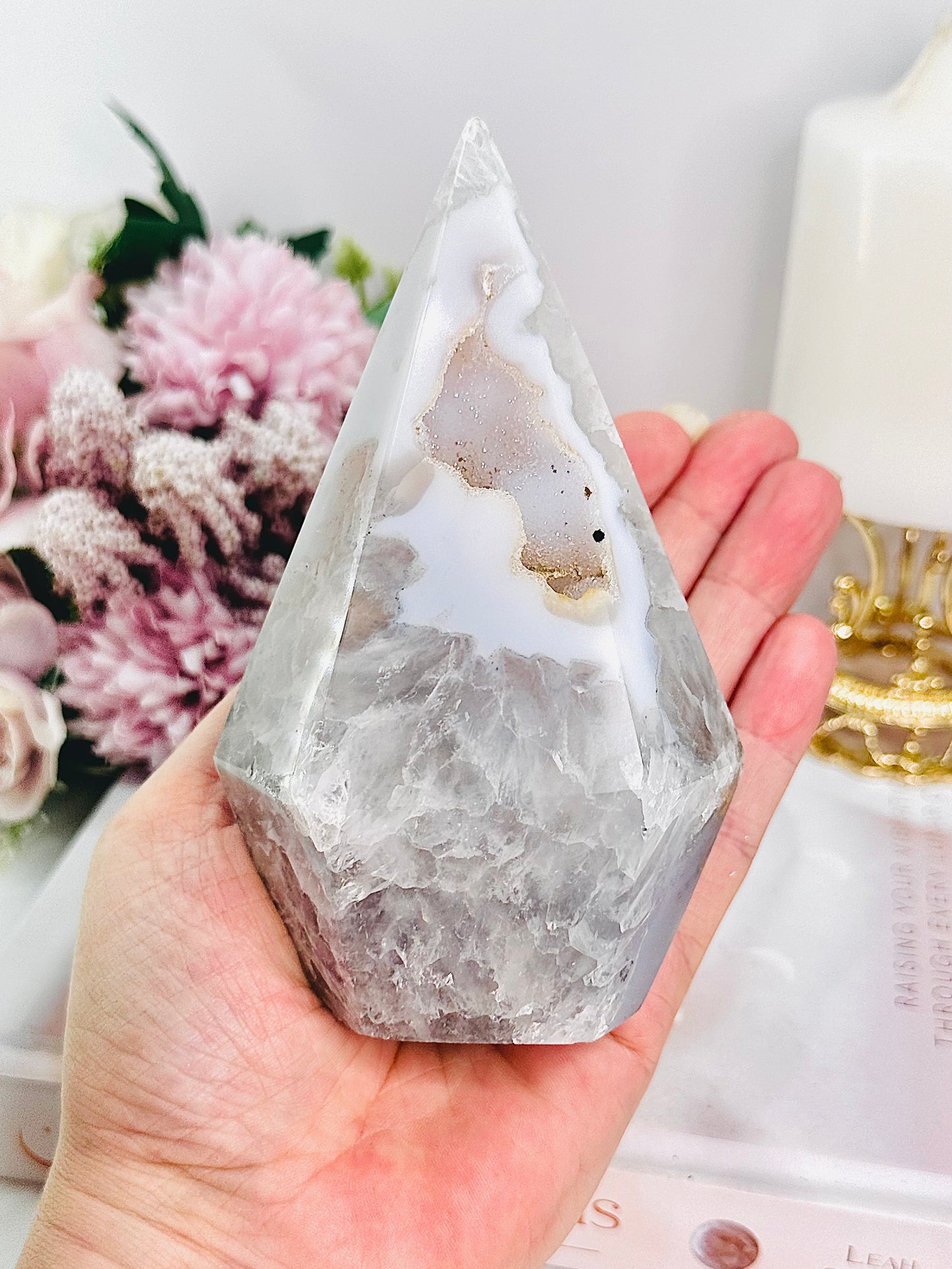 ⚜️ SALE ⚜️ Chunky 13cm Druzy Agate Diamond Cut Tower 349gram From Brazil