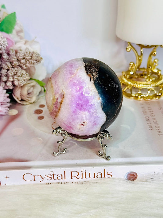 Rare Large Pink Aragonite Sphere on Stand 434g