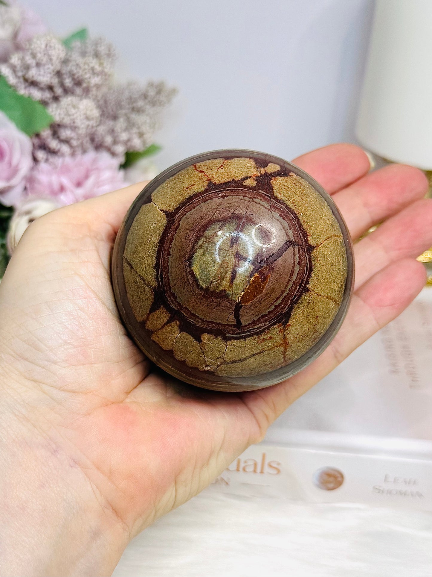 Large Zebra Rock Sphere on Stand 452g