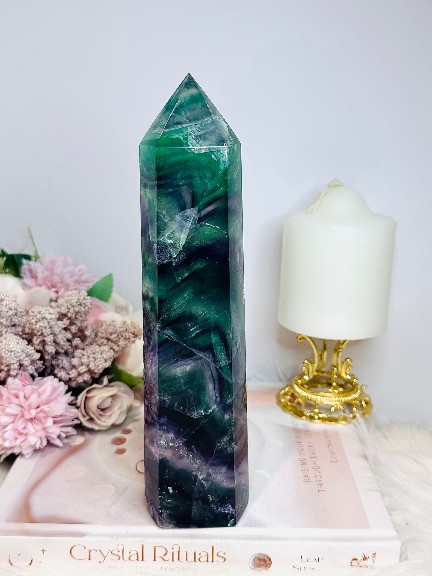 Large Rainbow Fluorite Tower Full of Rainbows 1.02KG 22cm