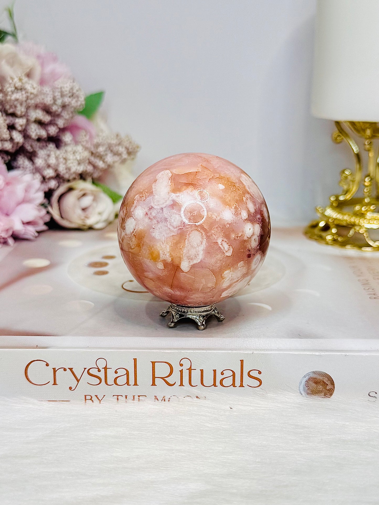 High Grade Flower Carnelian Sphere on Stand 204g