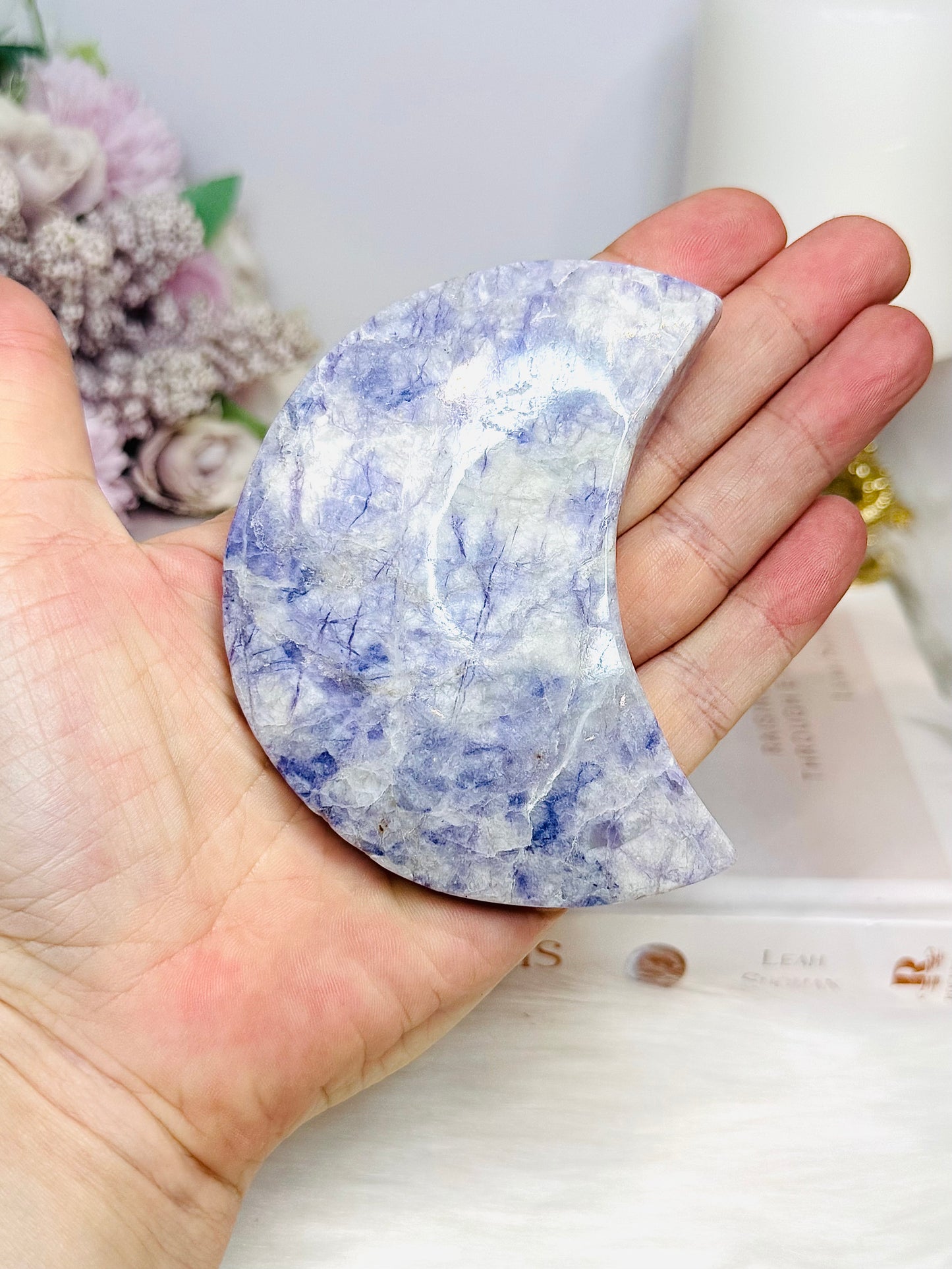 Purple Jade Carved Moon 9cm