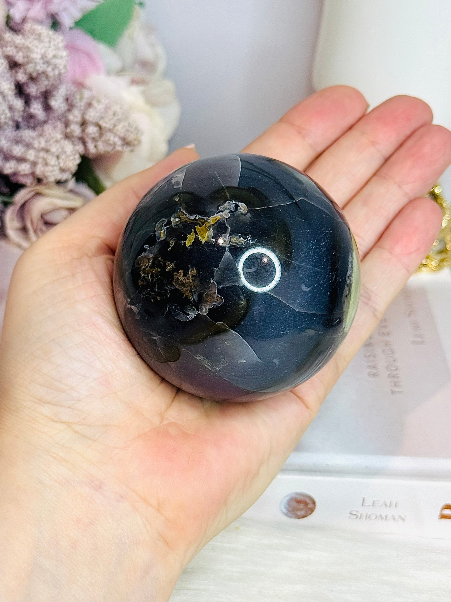 Large Volcano Agate (UV Reactive) Sphere On Stand 378g