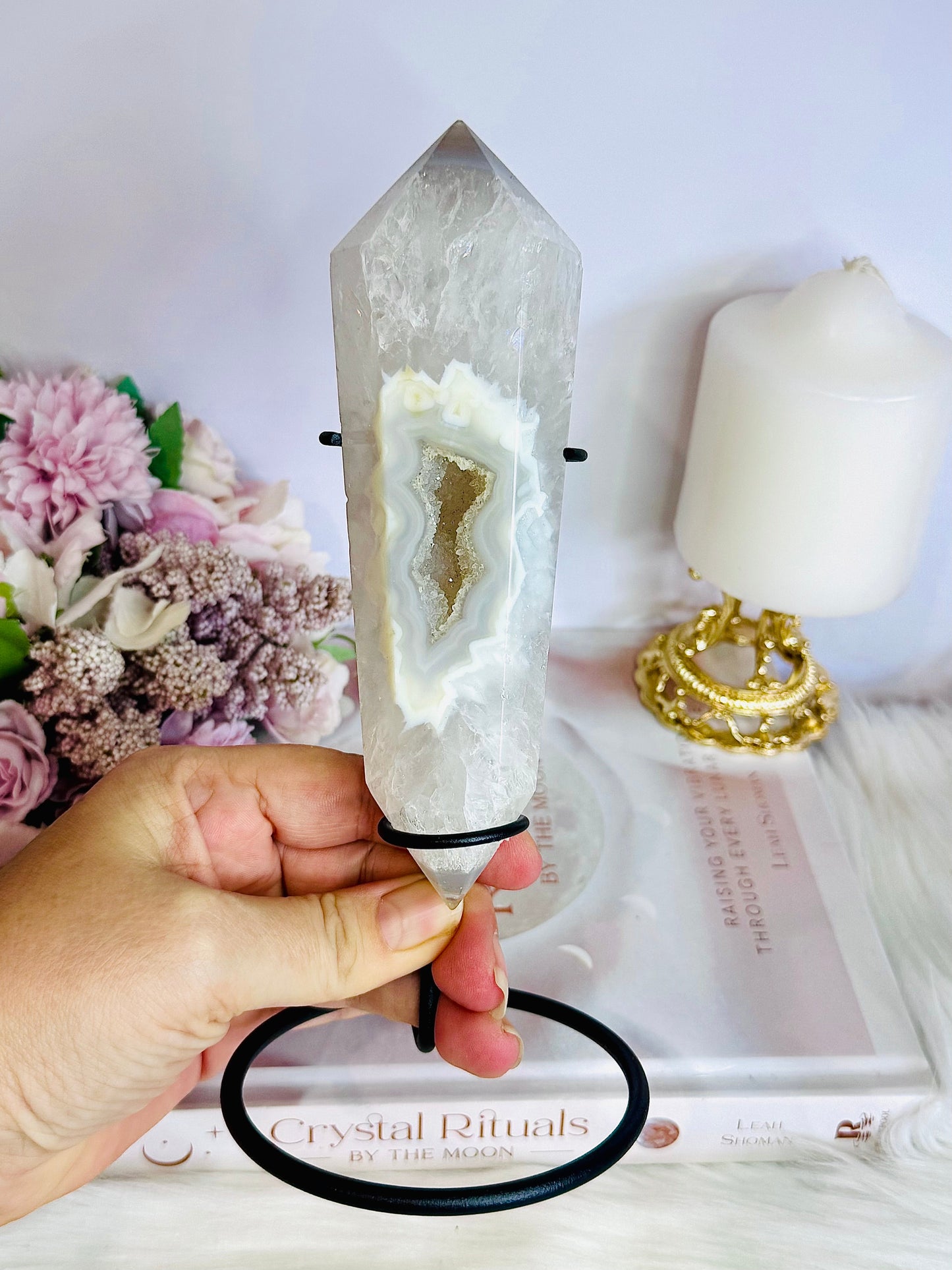 Large Druzy Agate Double Terminated Point On Stand 21cm (inc stand)