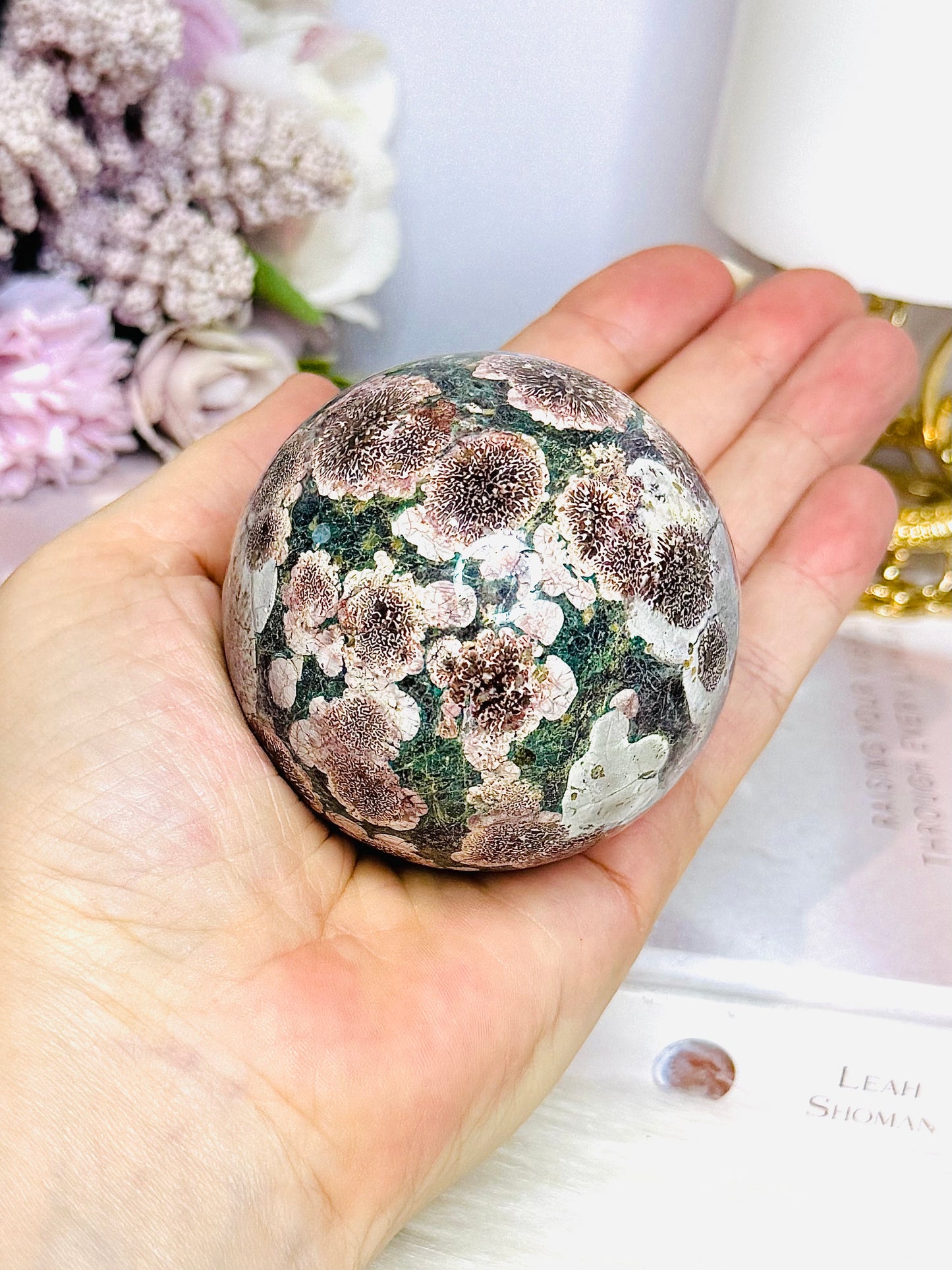 Green Sakura Jasper Sphere On Stand 320g