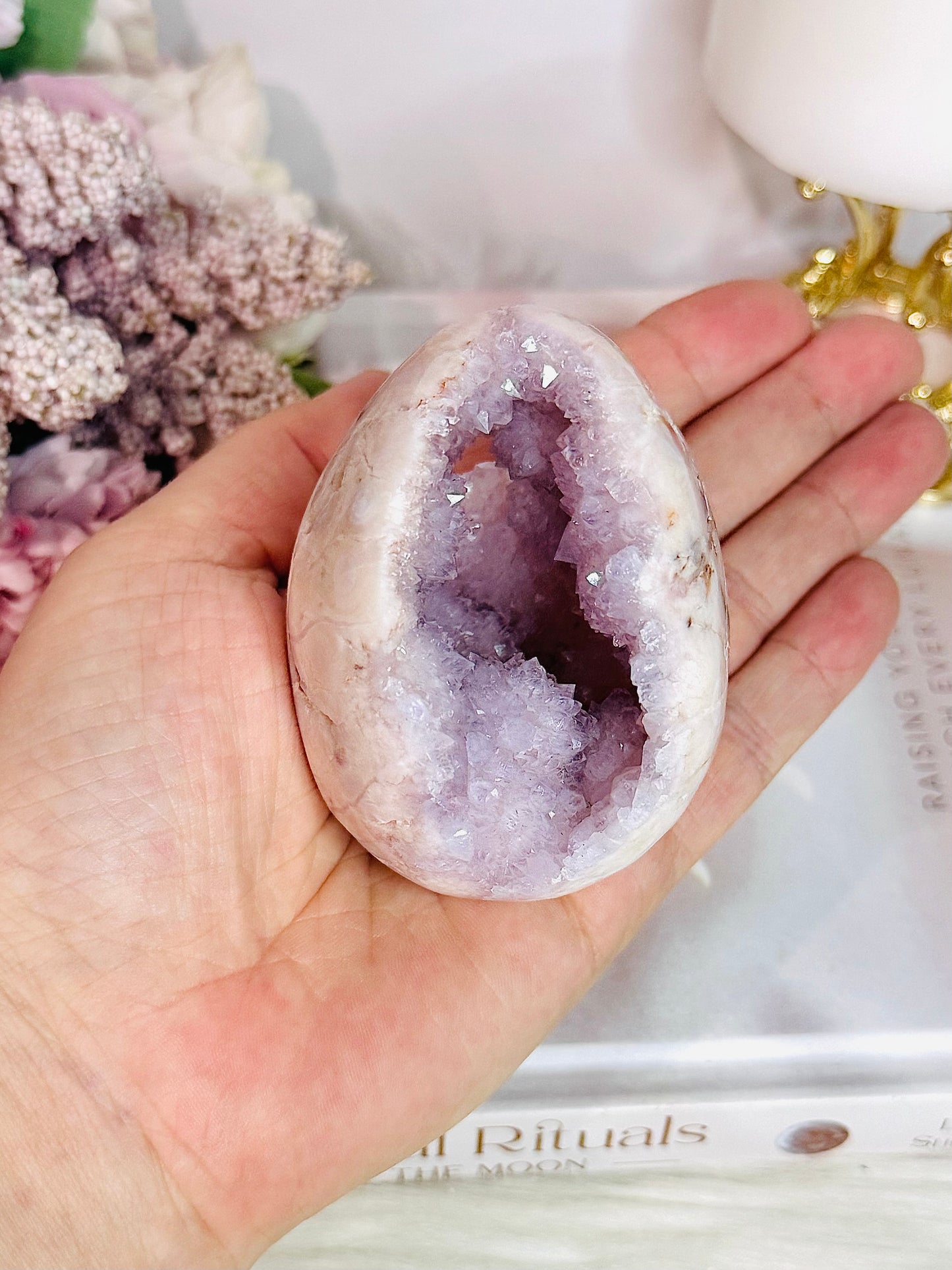 Classy & Fabulous Pink Amethyst Druzy Egg 8cm on Silver Stand