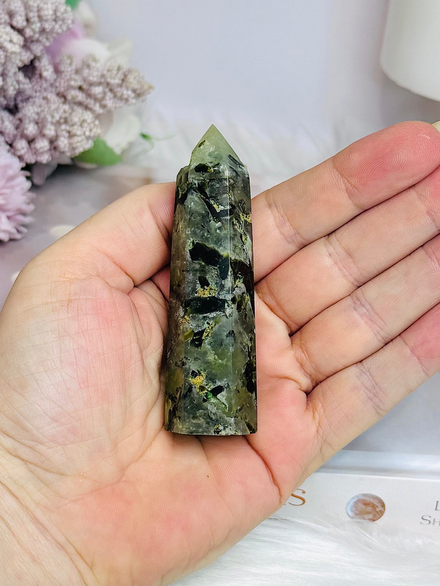 Natural Prehnite Tower | Point 8cm