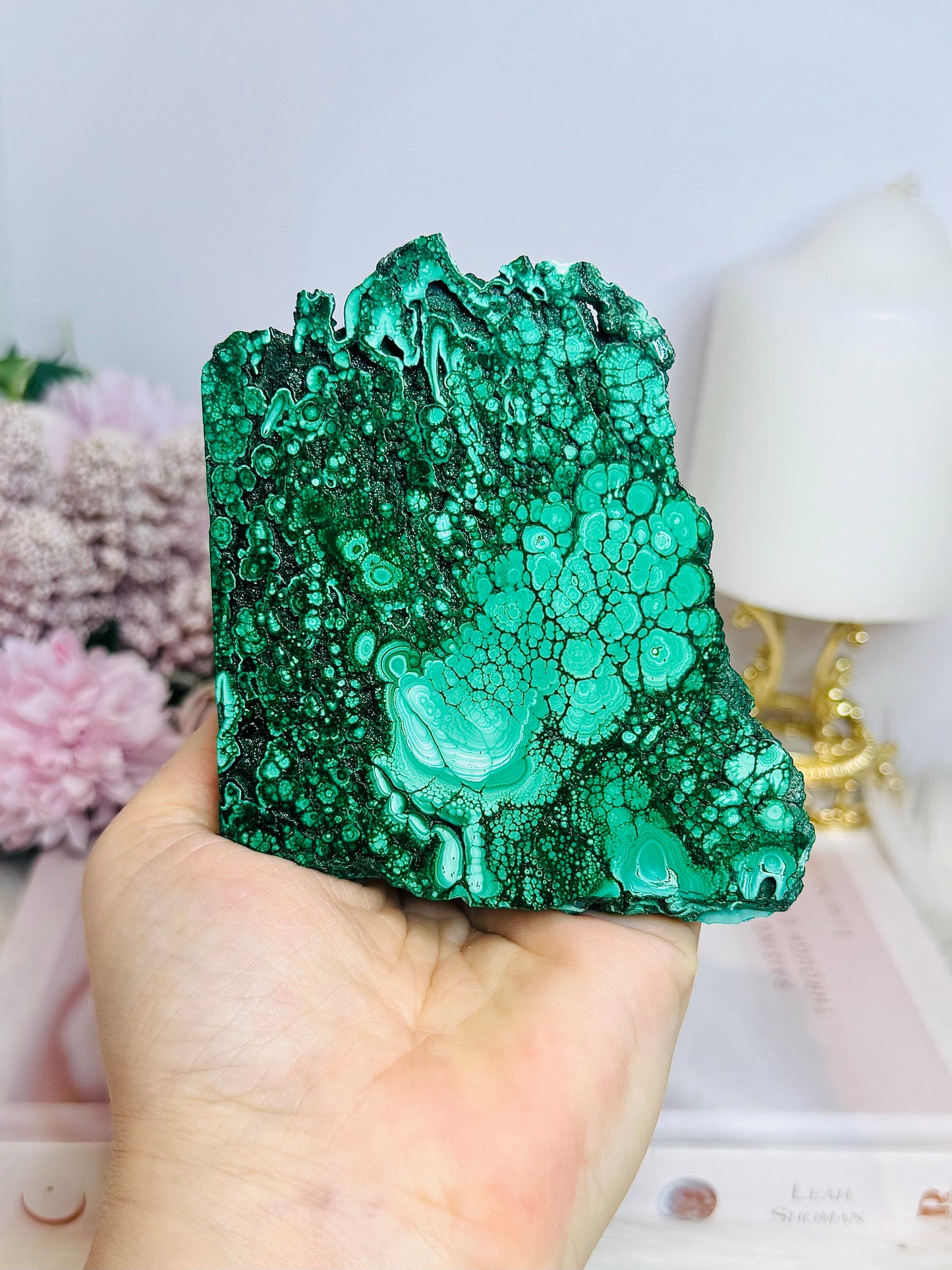Large Natural AAA Malachite Slab on Stand 9.5cm 222g
