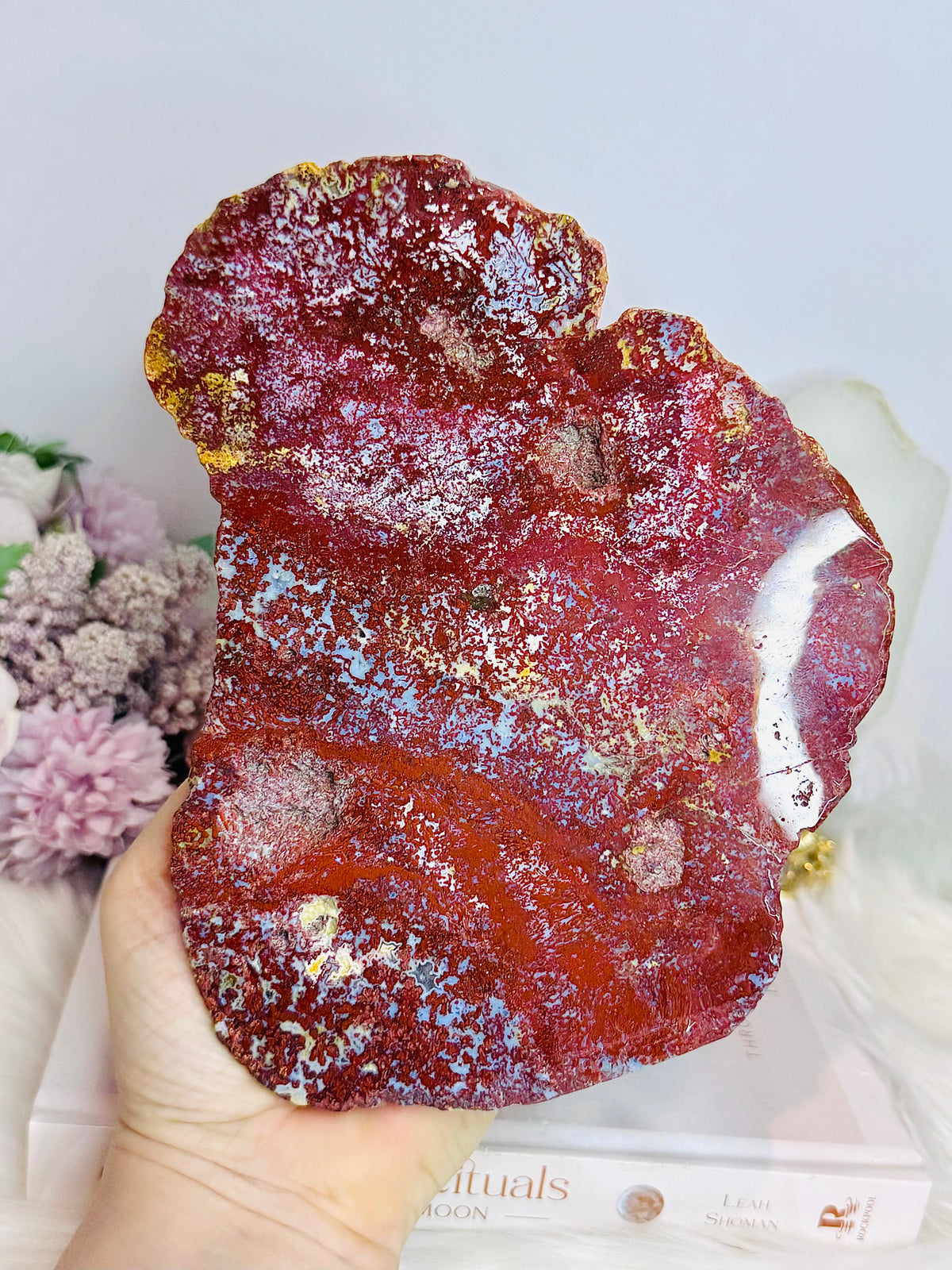 Large High Grade Ocean Jasper Druzy Slab On Stand 19cm 913g