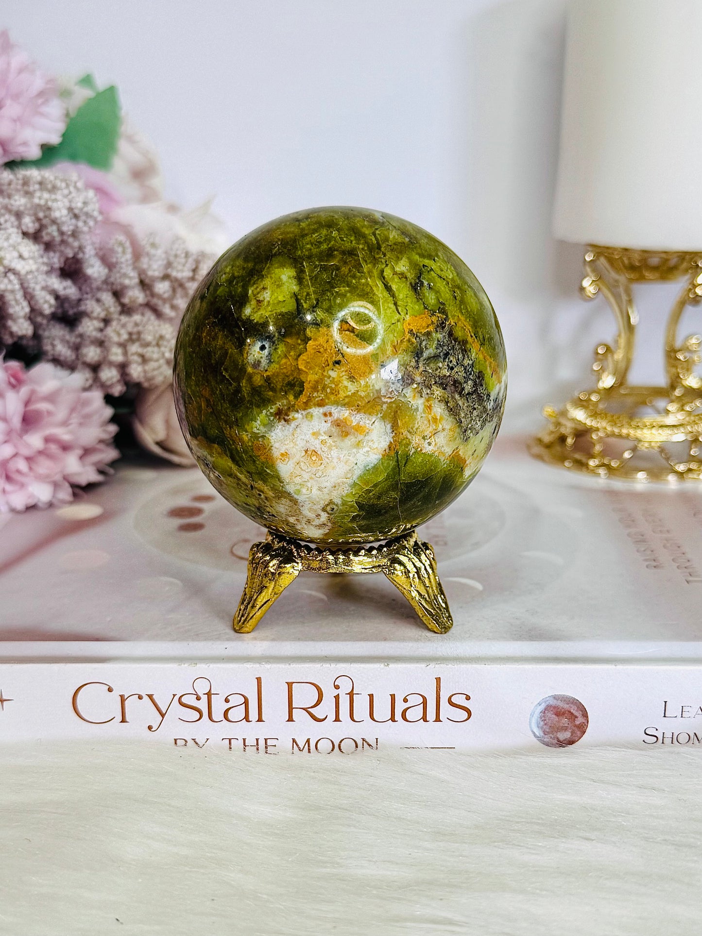 Green Opal Large Sphere on Stand 336grams