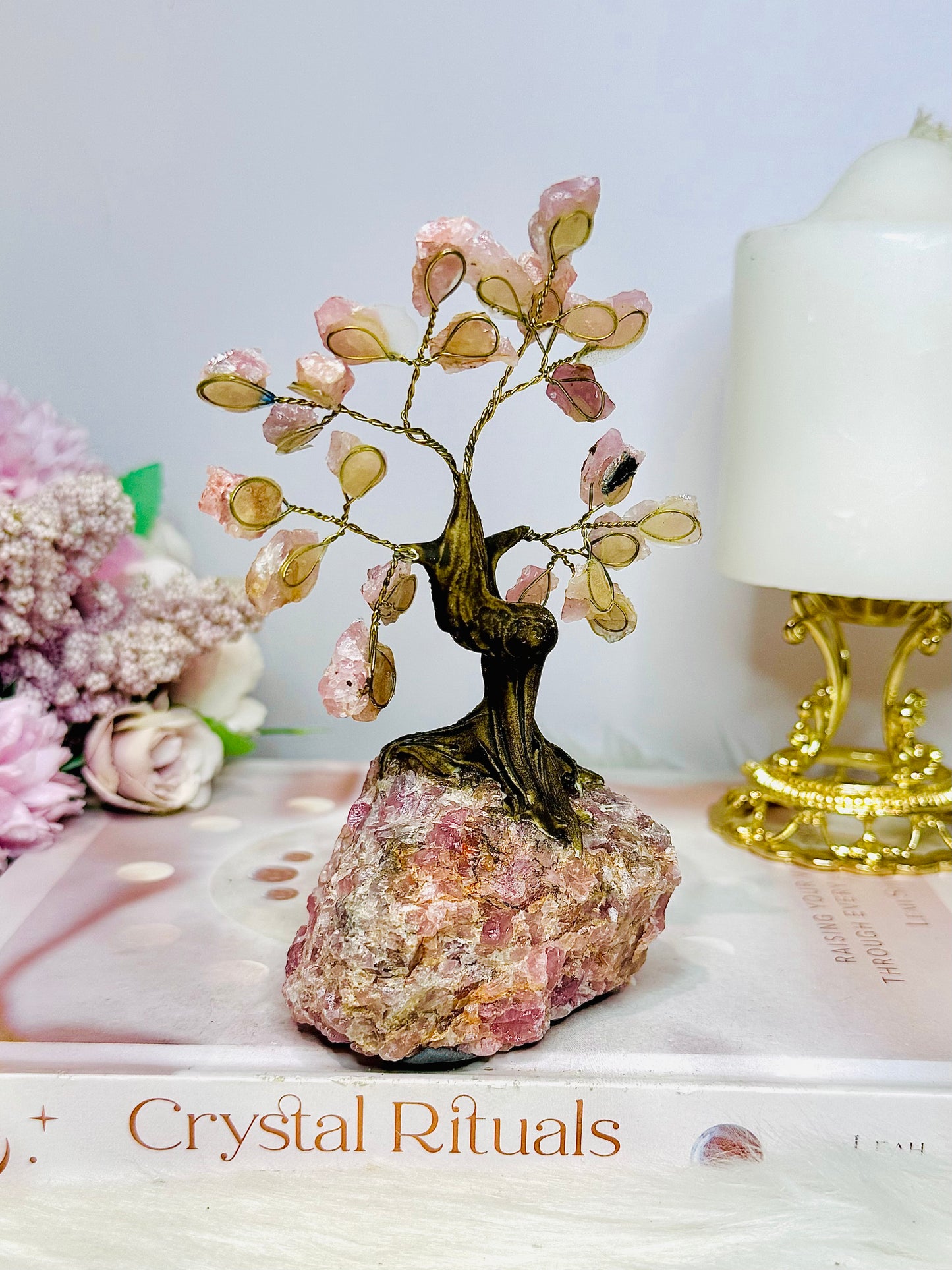 Natural Rose Quartz Carved Tree 14cm