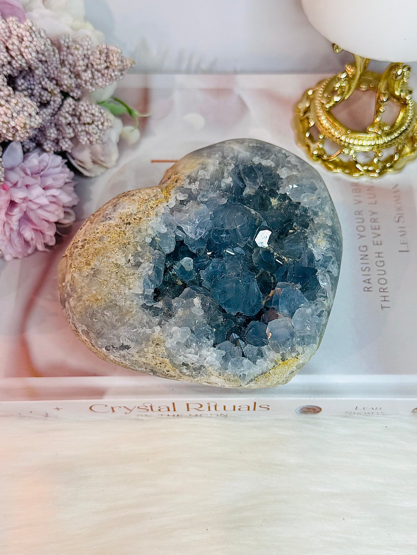 Stunning Large 1.3KG Natural Blue Celestite Cluster Carved Heart