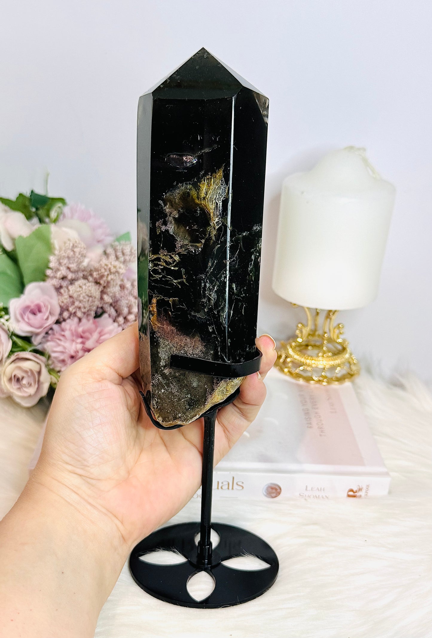 Large Garden Quartz | Lodolite Natural Polished Tower On Stand 25cm 903g