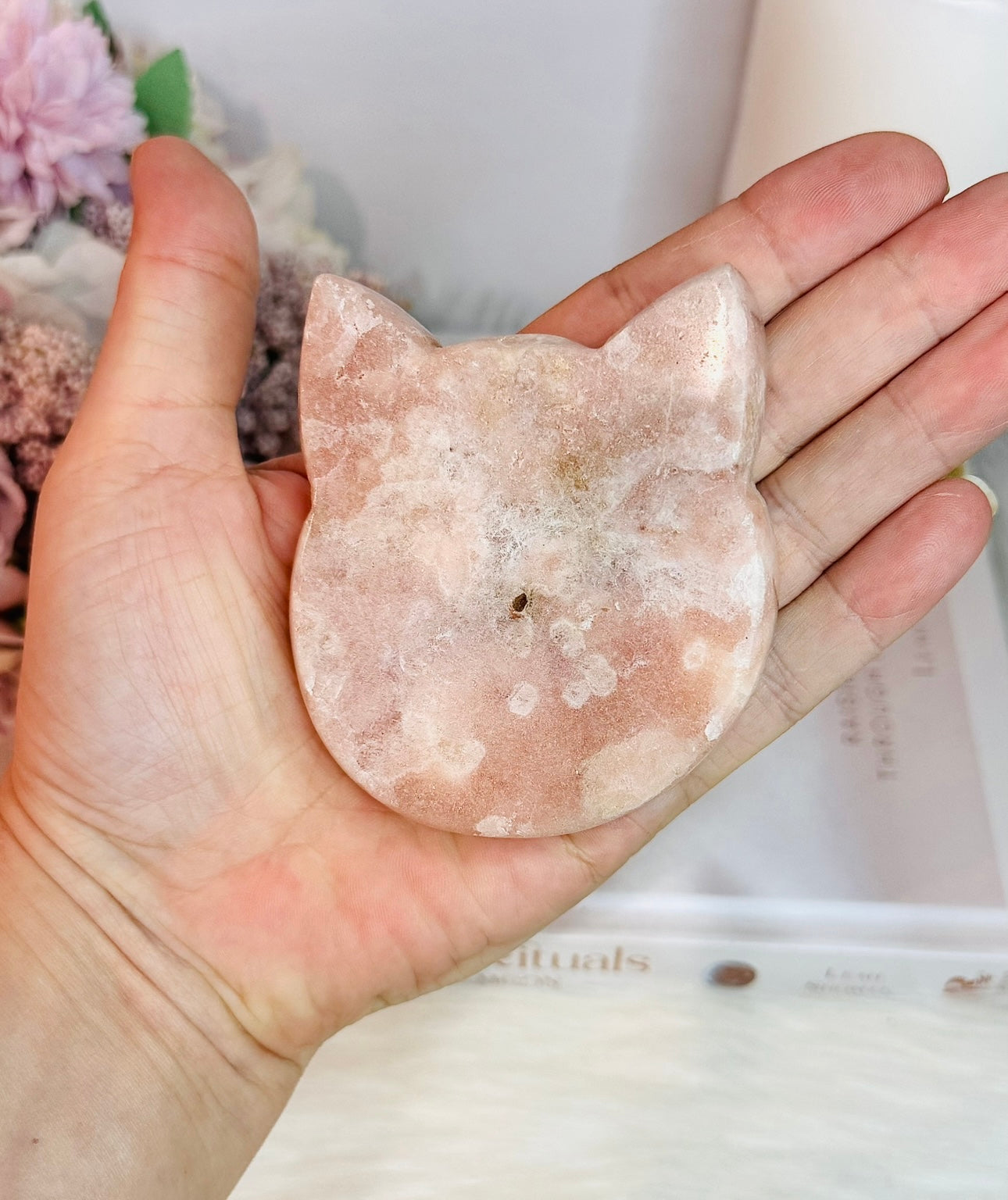 Pink Amethyst Carved Cat Head 7.5cm