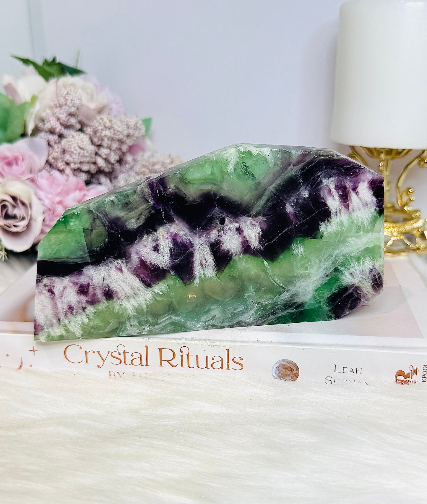 High Grade Rainbow Feather Fluorite Thick Slab 15cm