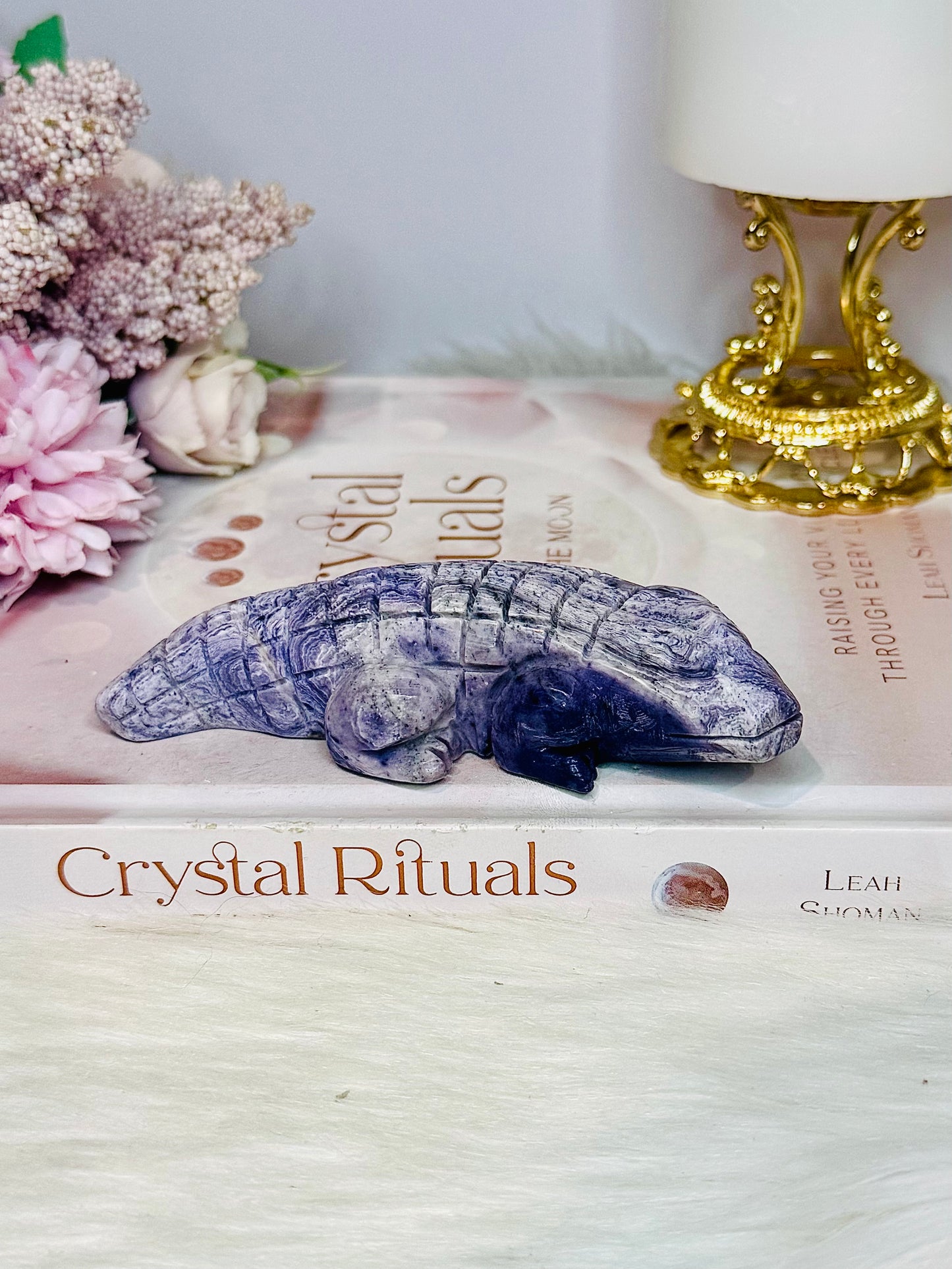 Carved Tiffany Stone Crocodile 11cm