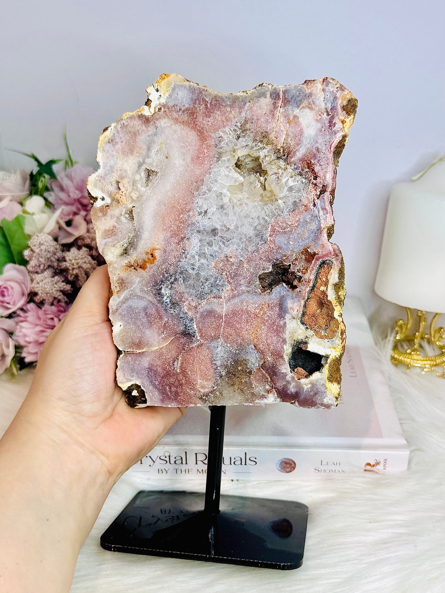 Large Druzy Pink Amethyst Chunky Slab on Stand 23cm 1.3KG