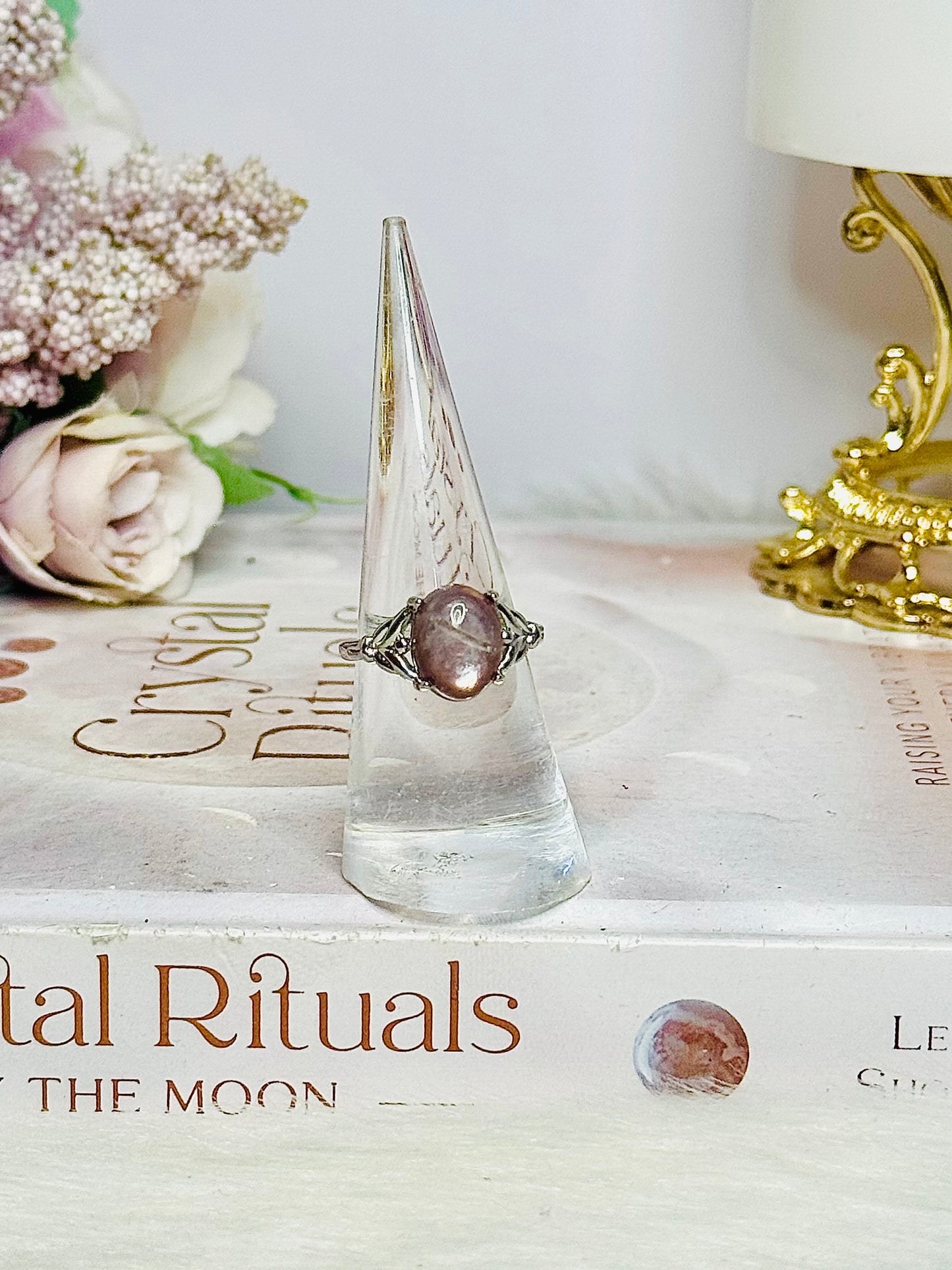 Purple Mica Adjustable Silver Ring in Gift Bag