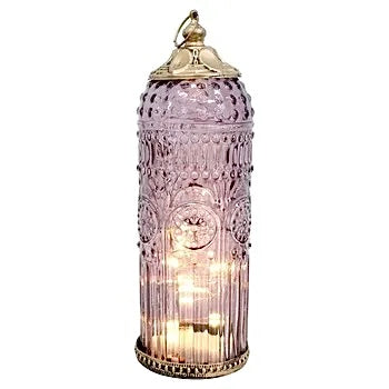 Glass Lantern Led Baroque Plum 22.5cm