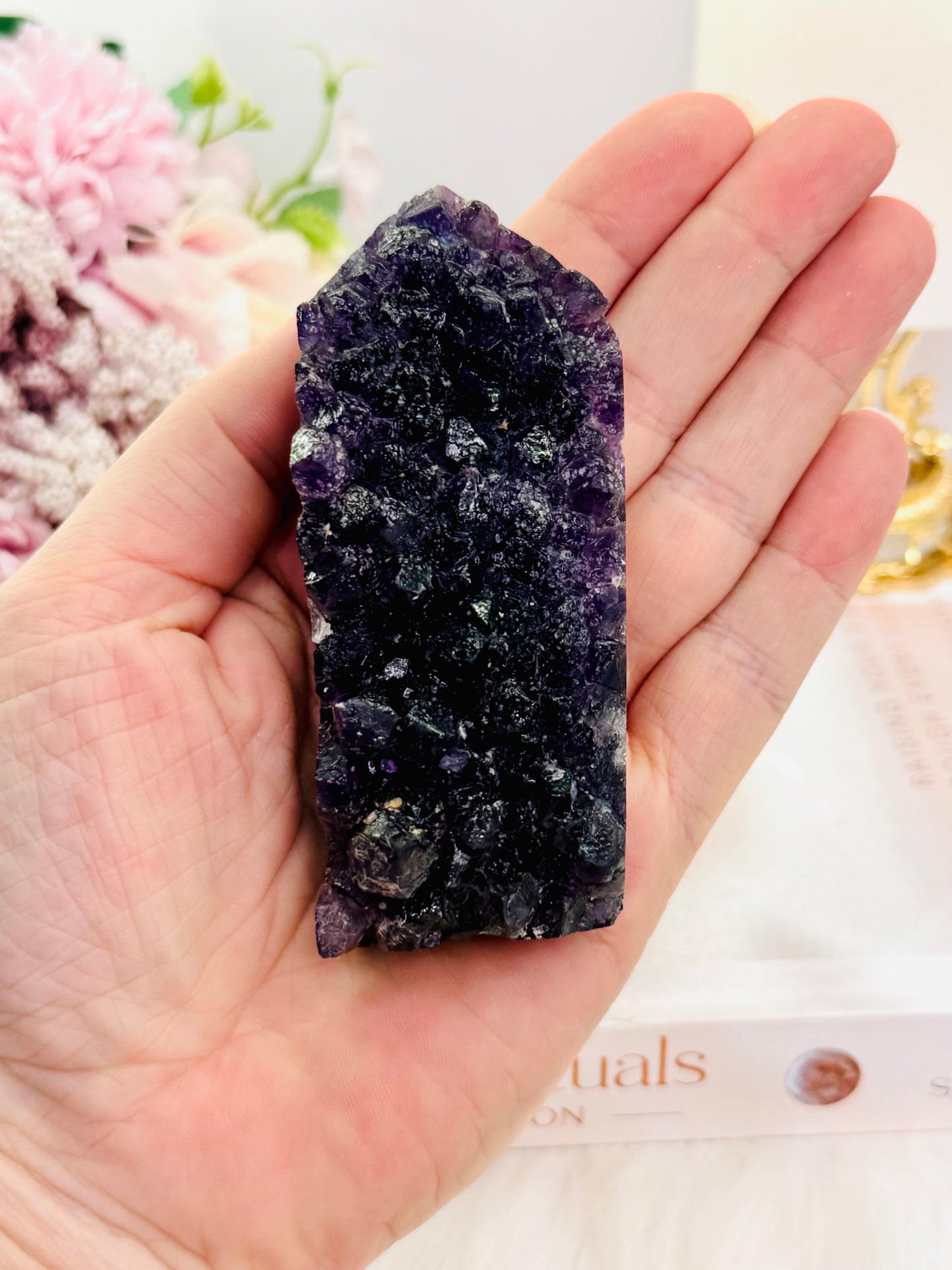 Natural Purple Root Fluorite Druzy Tower 9cm