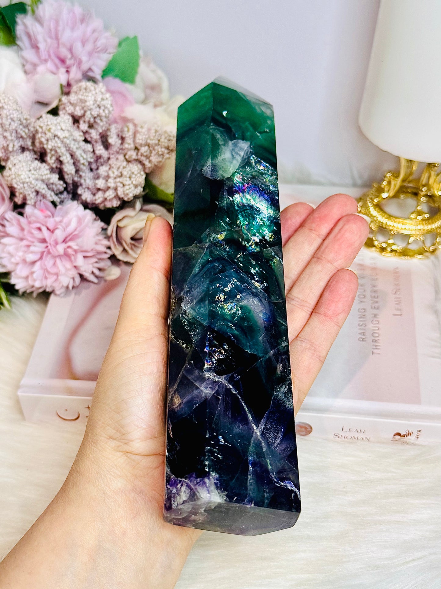 Large Rainbow Fluorite Tower Full of Rainbows 1.02KG 22cm