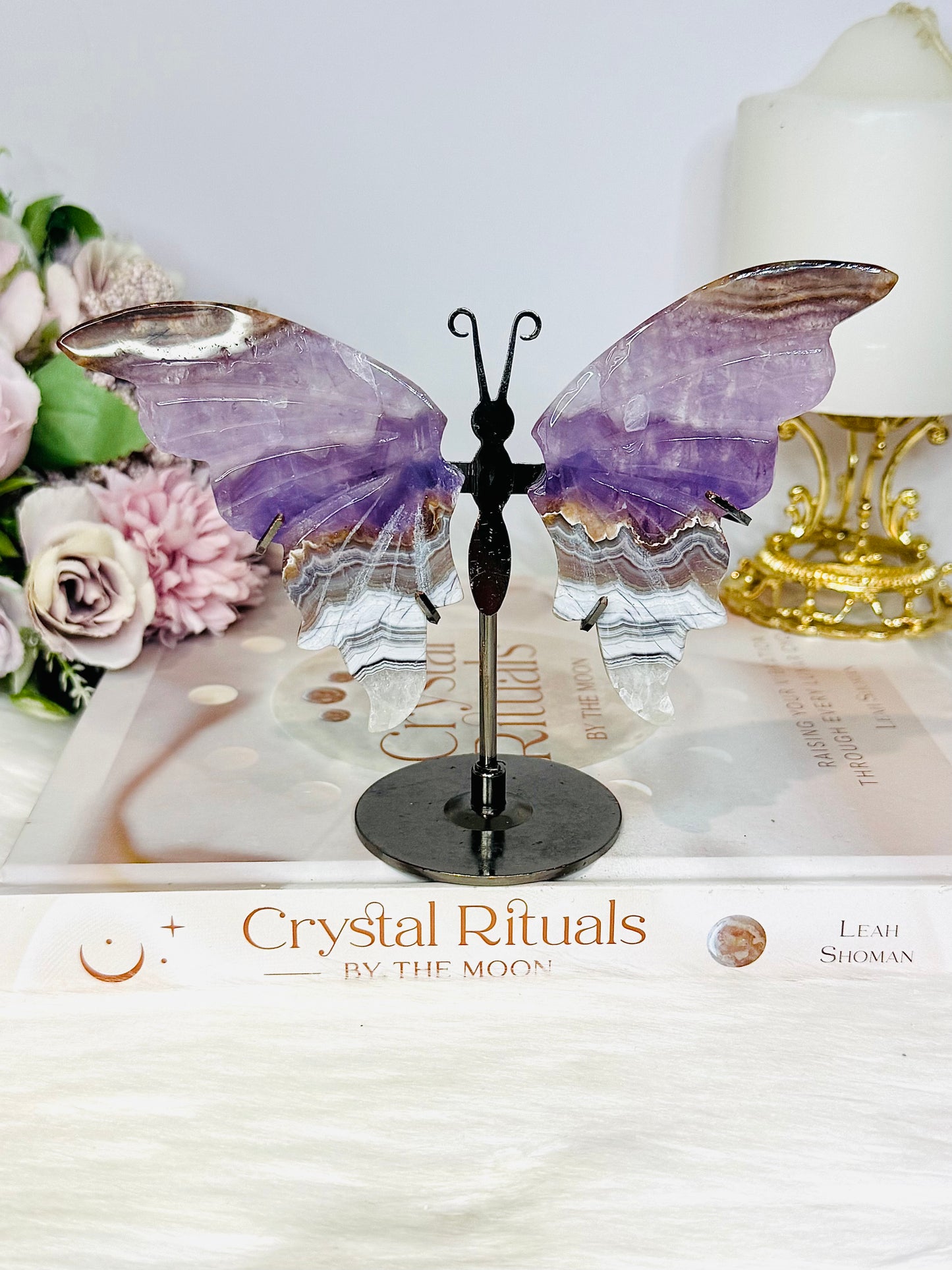 Crazy Lace Amethyst Wings on Stand 11cm
