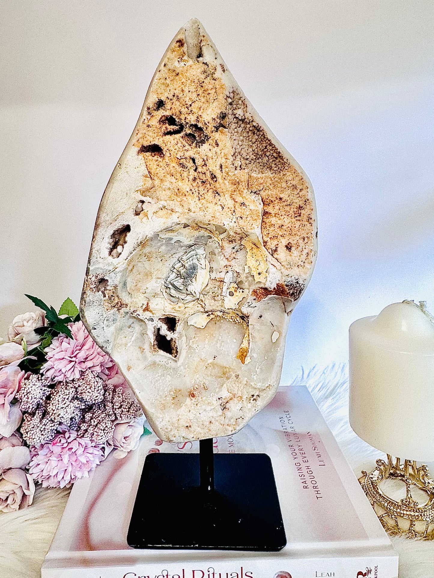 ⚜️ SALE ⚜️ So Uniquely Stunning! Large 31cm 1.85KG Natural Pink Amethyst Druzy Slab On Stand From Brazil (tip of slab has imperfection)