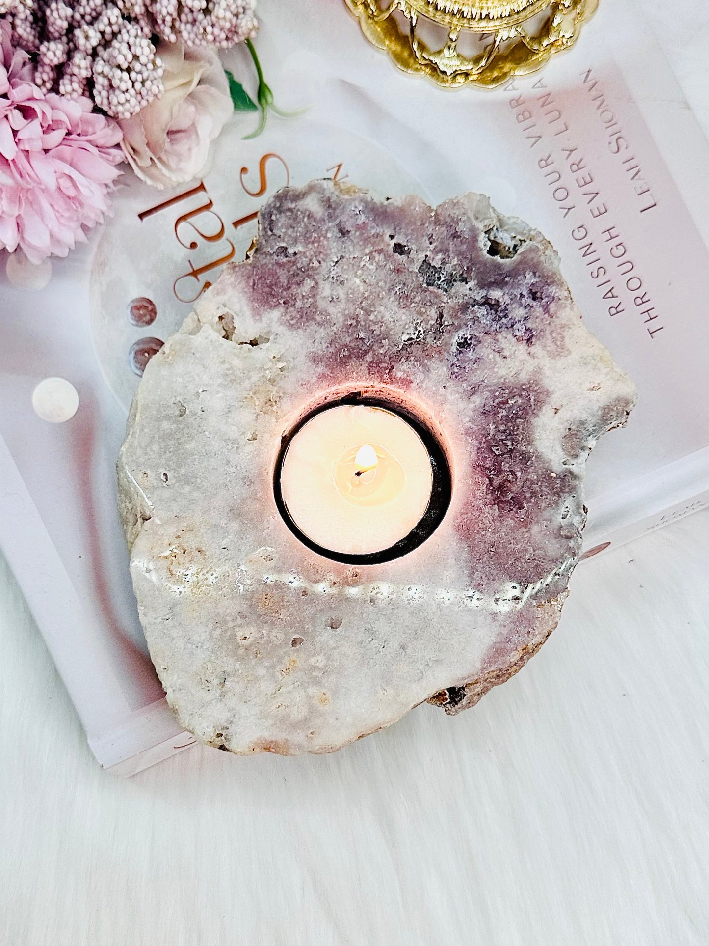 Pink Amethyst Large Natural Candle Holder 16cm